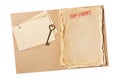 Folder with top secret old yellowed paper and mockup for vintage card Royalty Free Stock Photo