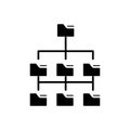 Folder tree icon set. directory structure vector symbol. data sub folder hierarchy pictogram in black filled and outlined style