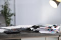 Folders with documents and calculator on office table. Royalty Free Stock Photo