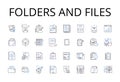 Folders and files line icons collection. Directories and documents, Containers and data, Archives and records, Binders Royalty Free Stock Photo