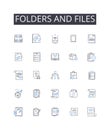 Folders and files line icons collection. Directories and documents, Containers and data, Archives and records, Binders