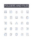 Folders and files line icons collection. Directories and documents, Containers and data, Archives and records, Binders Royalty Free Stock Photo