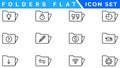 Folders flat line icons set. File catalog, document search, folder synchronization, local network vector illustrations. Outline Royalty Free Stock Photo