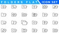Folders flat line icons set. File catalog, document search, folder synchronization, local network vector illustrations. Outline