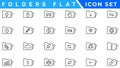 Folders flat line icons set. File catalog, document search, folder synchronization, local network vector illustrations. Outline