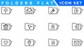 Folders flat line icons set. File catalog, document search, folder synchronization, local network vector illustrations. Outline
