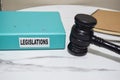 folders with the label Legislations. Business management concept Royalty Free Stock Photo