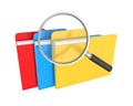 Folders and Magnifying Glass Isolated. File Search Concept Royalty Free Stock Photo