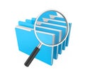 Folders and Magnifying Glass Isolated. File Search Concept Royalty Free Stock Photo
