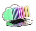 Folders popping out from a computer shaped as a cloud