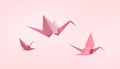 Folding birds Paper and peace on Pastel Pink Background