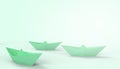 Folding boats and business leaders ideas on Graphic Green Background - 3d rendering - Minimal Art