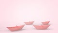 Folding boats and business leaders ideas on Pastel Pink Background - 3d rendering Minimal Art