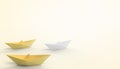 Folding boats and business leaders ideas on Yellow Background - 3d rendering Minimal Art