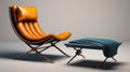 Realistic Lounge Chair Ottoman In Orange And Blue - 3ds Max Renderings