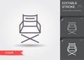 Folding chair. Line icon with editable stroke with shadow