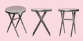 Folding chair stainless steel for coffee shop isolated on pink background. 3d render illustration, clipping path