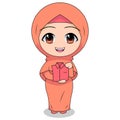 Folding clothes. cute Muslim children`s cartoon. cartoon Children`s daily fun activity. Vector Female Cartoon Character. childre