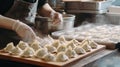 Folding, crafting, or making dumplings with skill and care.AI Generated