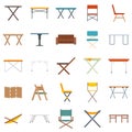 Folding furniture icons set flat vector isolated