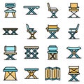 Folding furniture icons set vector flat