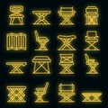 Folding furniture icons set vector neon