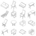 Folding furniture icons set vector outline