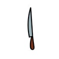 Folding knife. Hand drawn vector illustration in doodle style on white background. Isolated black outline. Camping and