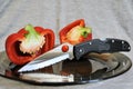 Folding knife stainless blade organic red pepper gourmet vegetarian product natural food