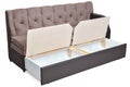Folding light brown fabric sofa bed with storage. Royalty Free Stock Photo