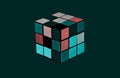 Folding multi-colored cube isolated. Style: abstraction, illustration, monochrome, neon