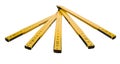 Folding ruler isolated, yellow carpenter`s rule with centimeters numbers. Royalty Free Stock Photo