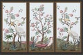 Folding screen in chinoiserie style with storks and peonies. Vector. Royalty Free Stock Photo