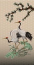 Folding screen in chinoiserie style with white cranes. Vector. Royalty Free Stock Photo