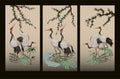 Folding screen in chinoiserie style with white cranes. Vector. Royalty Free Stock Photo