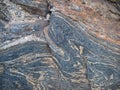 Folding in strata of cooled magma at the Mirror Wall on Sigiriya or Lion Rock in central Sri Lanka