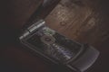 Folding stylish vintage cell mobile retro phone Royalty Free Stock Photo