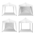 Folding Tent Outdoor Pavilion Set Vector. Realistic Template Blank. Promotional Outdoor Event Trade Show Pop-Up White Tent Mobile