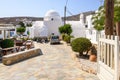 Greek whitewashed church with white dome in Chora, the capital of Folegandros Island