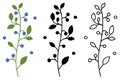 Foliage berry branch floral icons. Berries icons in different style. Berries icons set. Floral nature botanical elements. Vector Royalty Free Stock Photo