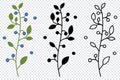 Foliage berry branch floral icons. Berries icons in different style. Berries icons set. Floral nature botanical elements. Vector Royalty Free Stock Photo