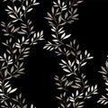 Tiny beige leaves stem intertwined in a seamless pattern on a dark black background. Royalty Free Stock Photo