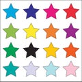 16 bright vibrant solid colored star vector icon set on white background. Education, exciting, birthday concepts. Royalty Free Stock Photo