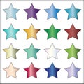 16 gem vibrant solid colored star vector icon set on white background. Royalty Free Stock Photo