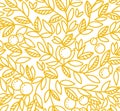 Foliage tree pattern background. Orange or tangerine the fruit leaves. Orange colour line contour. Sketch vector