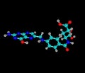 Folic acid (vitamin M, vitamin B9) molecular structure on black background