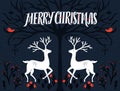 Folk art Christmas card. Two deers under ornate tree, vintage traditional scandinavian illustration Royalty Free Stock Photo