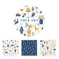 Folk art cliparts in Scandinavian and Nordic style