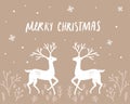 Folk art deers Christmas card on brown kraft paper, winter holidays design