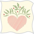 Folk Art Embroidered Heart on Linen